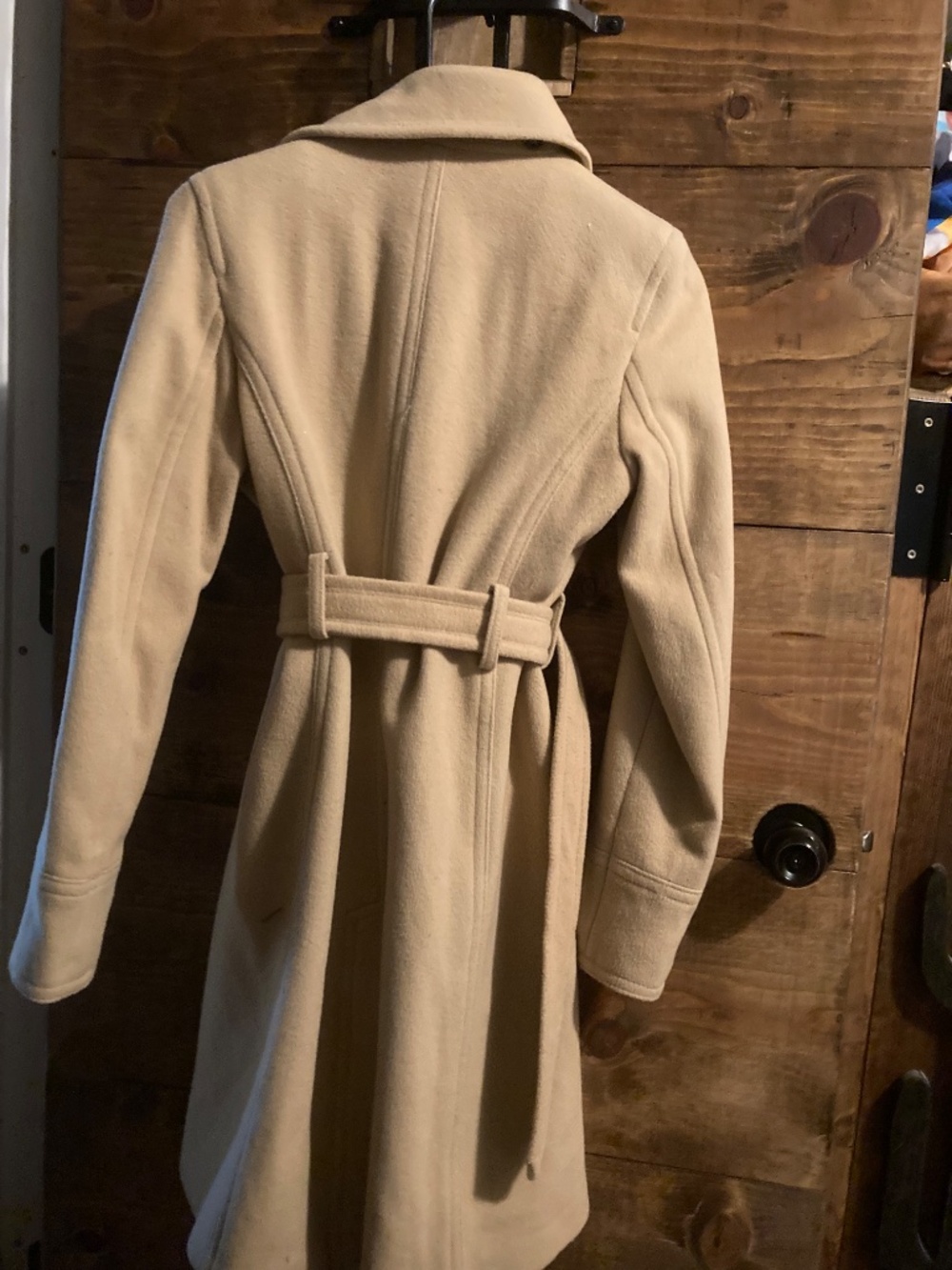 DKNY fall coat camel cashmere tan wool riding double breasted 2 midi trench - Picture 3 of 7
